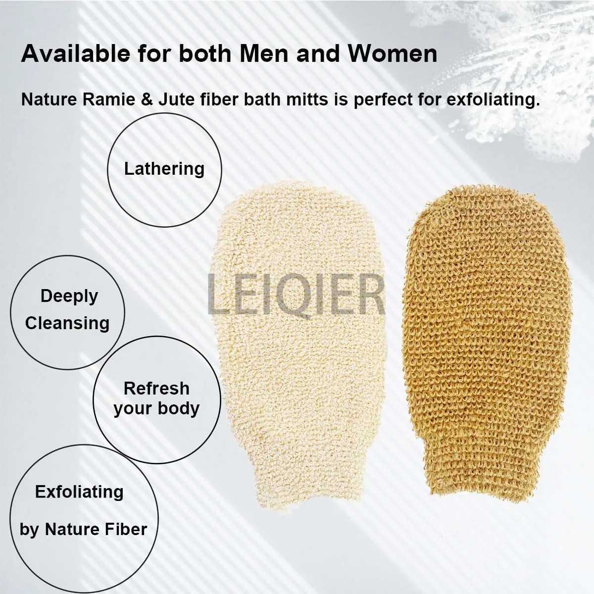 Перчатки для ванны из натурального джута с двусторонней отделкой бамбукового волокна