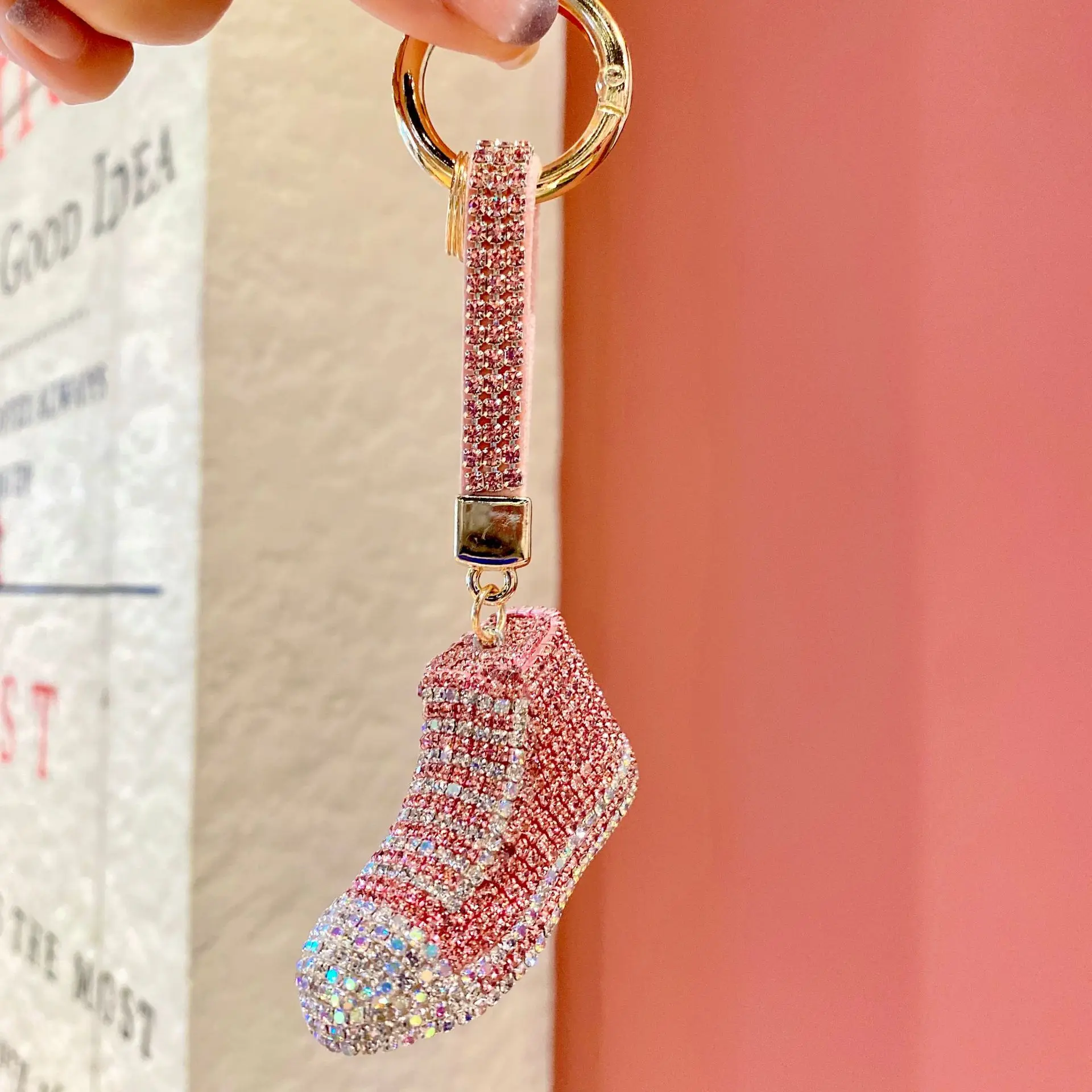 Fashion canvas shoes car key ring cute rhinestone bag pendant sparling bling sneaker keychain