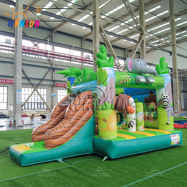 Jungle Forest Zoom Animal Inflatable Bouncer with Slide Combos Fun Outdoor Inflatable Bounce Slide for Kids