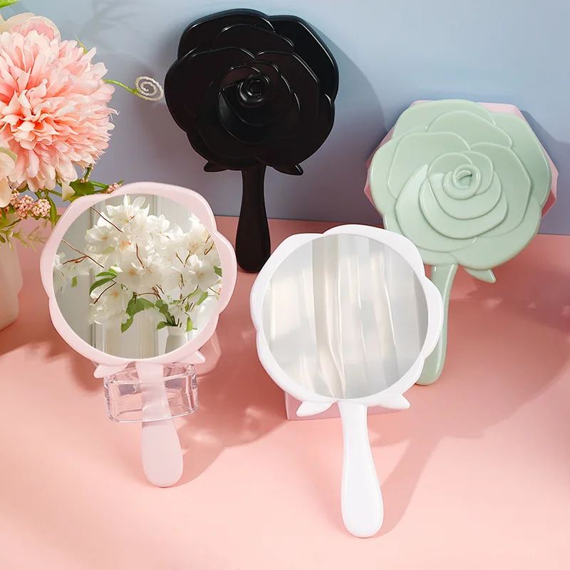 WholesaleMirror Cheaper Price Rose shaped Handheld  Plastic Hand Mirrors Private Logo Handheld Travel Portable Cosmetics Mirror