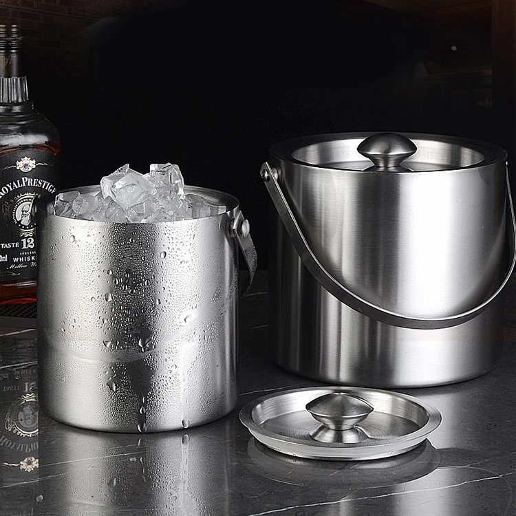 Ailingalaxy 2L 18/8 Stainless Steel Ice Bucket Wine Bottle Chiller Champagne Bucket Ice Mold Silver Gold Ice Bucket For Party