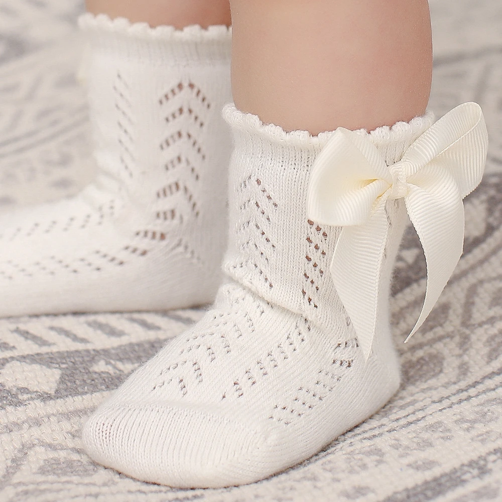 baby Girls socks 2021 spring Cotton Vintage Hollow Baby Socks with Bow crew socks for baby B028