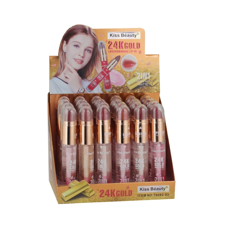 Kiss Beauty New Models 24K Gold Lipstick Magic Lip Oil 2 in 1 Matte Color Long Lasting Moisturizing for Lips
