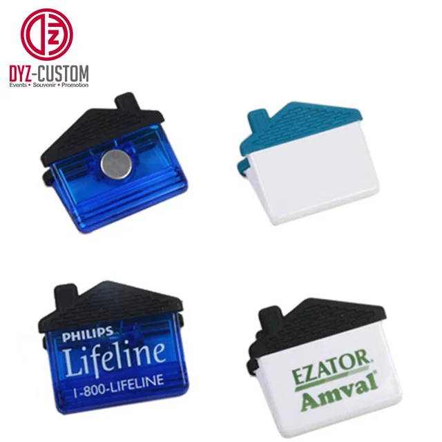 Customize house shaped magnetic clip plastic paper clip strong fridge magnet clips