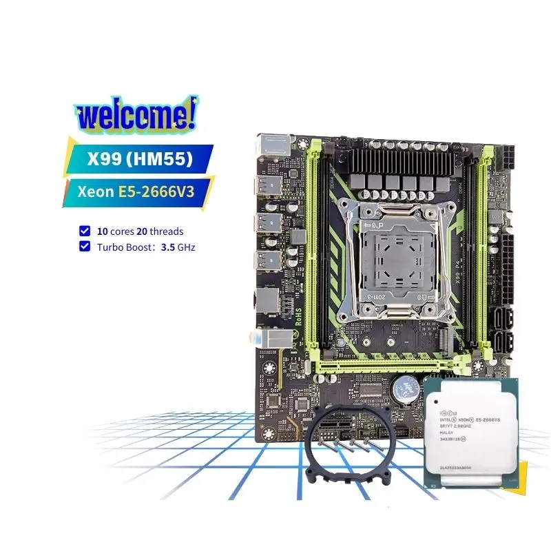 PANDL X99 HM55 Mainboard combination set combo xeon e5 2666 v3 ddr4 ram 2666v3 x99 motherboard  kit