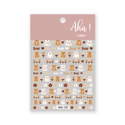 Aha 026-034  Ins Hot Cartoon  Bear Nail Art Stickers Smile Sunflower Nail Decals Decoration