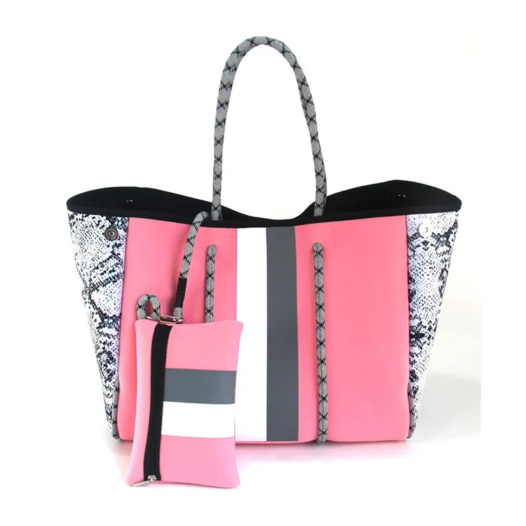 High quality wholesale pink splash proof neoprene custom logo tote bag  cooler beach bag