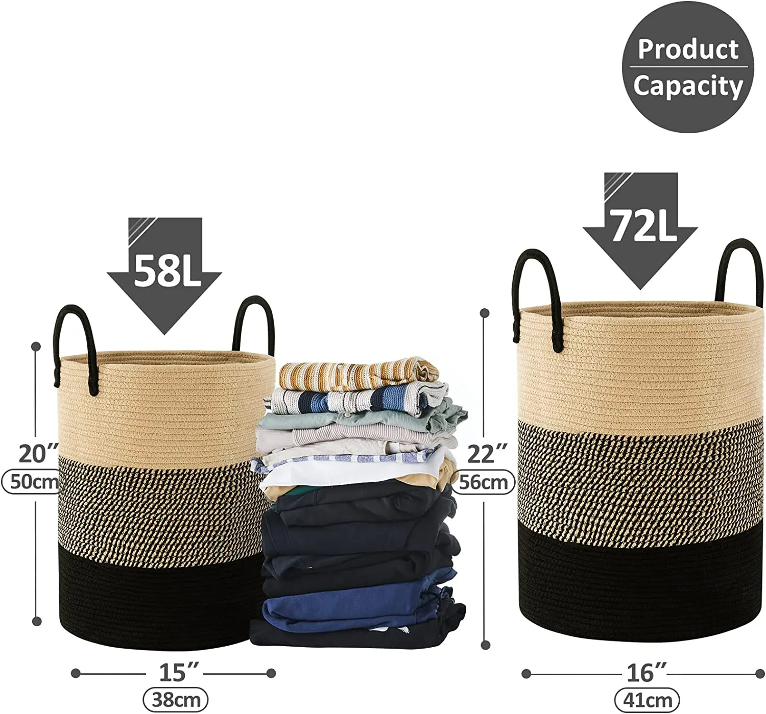 Cotton Rope Laundry Hamper Woven Collapsible Laundry Basket Clothes Storage Basket for Blankets Laundry Room Organizing Clothes