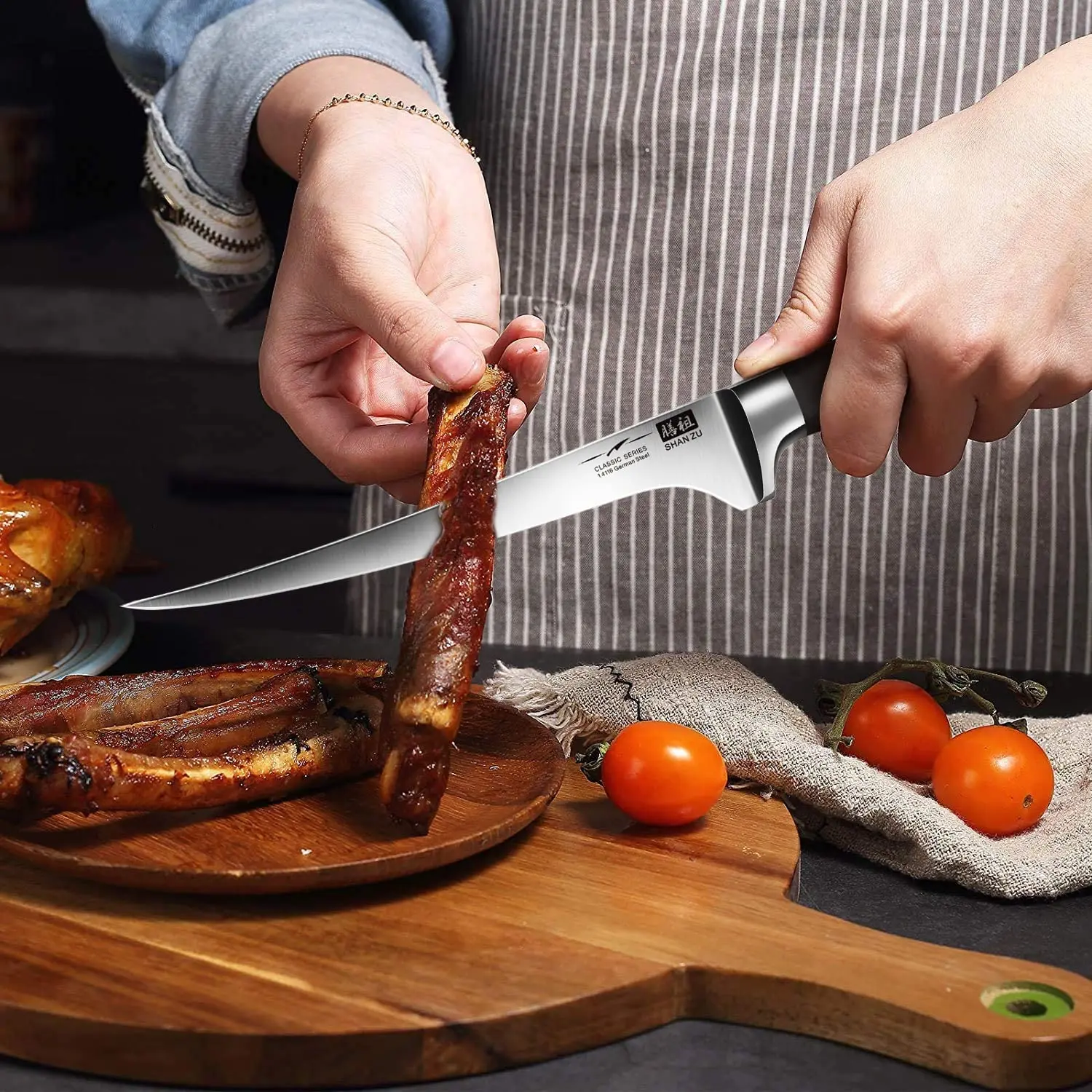 Супер острый нож шеф-повара профессиональная Кулинария немецкая японская ручка из пакки с деревянной ручкой дамасской стали лазерным узором кухонные ножи