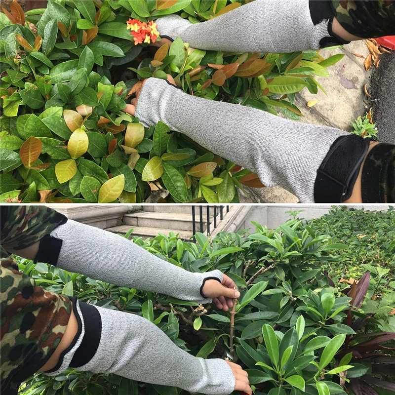 EN388 cut resistant level 5 HPPE Arm Sleeve custom logo elastic anti cut thumb hole arm safety protective long sleeves