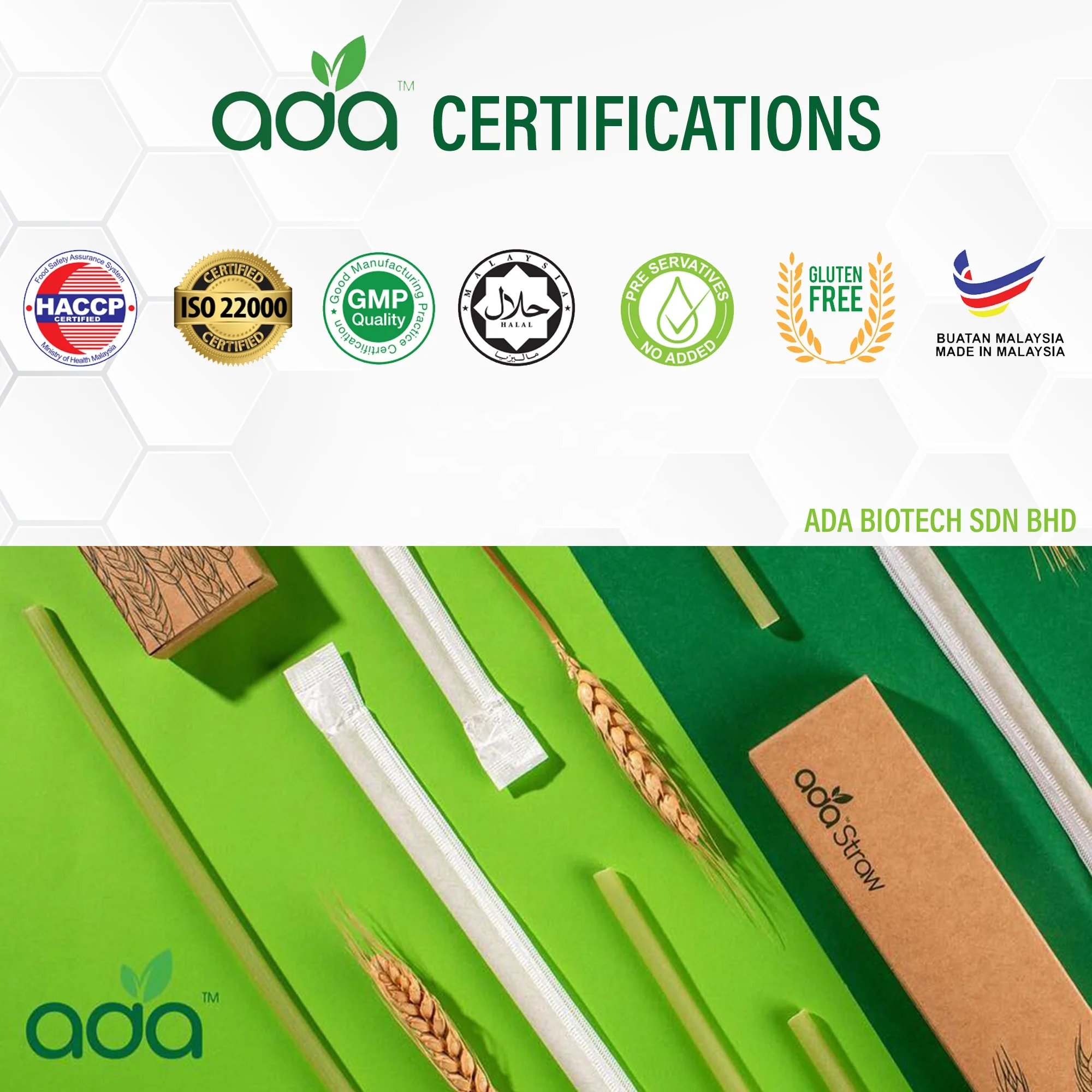 100% Biodegradable Eco Friendly Rice Tapioca Drinking Straw All Natural Disposable (ADA Biotech) 7.5mm