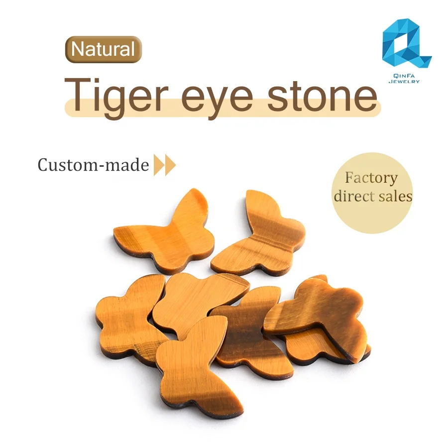 QinFa jewelry supplier Natural Tiger Eye gemstone custom cut size shape wholesale High quality Butterfly shape tiger eye stone