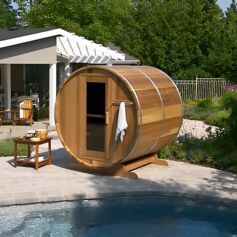 Home Canadian Red Cedar Outdoor Lay Down Barrel Steam Sauna Room