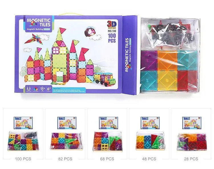 Kids Magnet Toys Magnet Building Tiles, 100 Pcs 3D Clear Color DIY STEM  Magnetic Building Blocks Set, Educational Toys for Kids