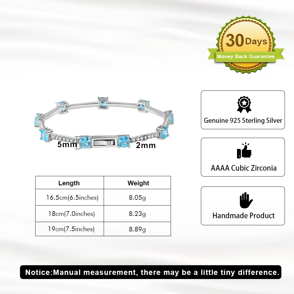 RINNTIN LZB05 Wholesale Natural Gemstone Aquamarine Stone Bracelet Custom Rhodium Over Sterling Silver Tennis Bracelet for Women