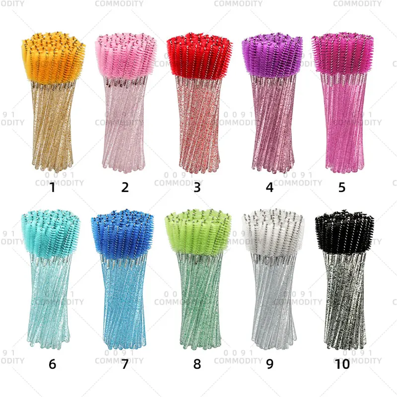 Supplier Cleaning Nylon Glitter Handle Bendable Eyelash Extension Brush Applicator Disposable Lash Mascara Spoolie Eye Wand