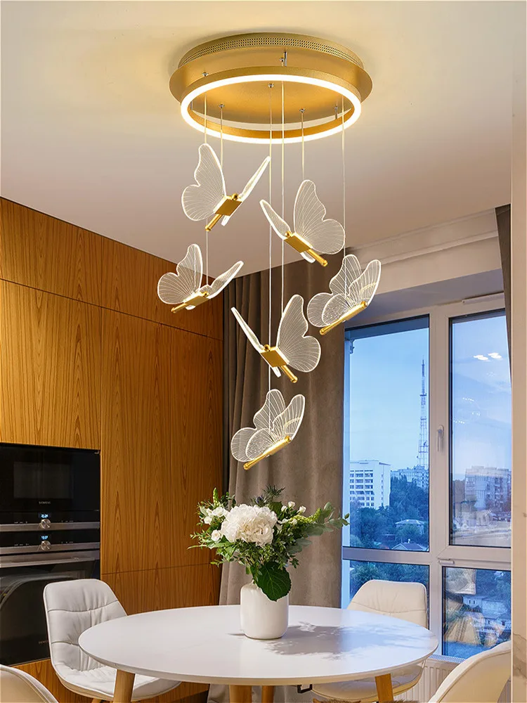  Modern nordic kitchen island dining table acrylic lamp pendant light butterfly led stairway chandeliers
