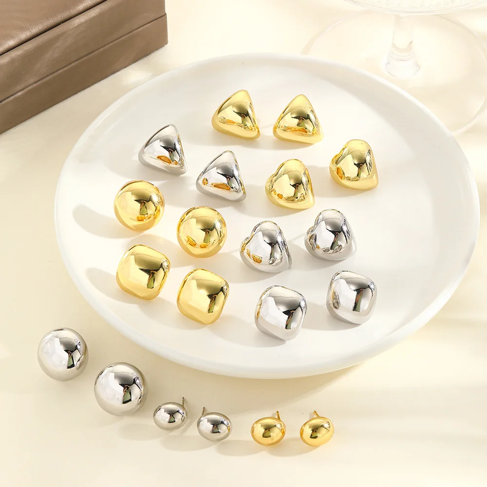 hypoallergenic puffy chunky Irregular Heart non tarnish waterproof Gold Plated Stud dangle Earrings jewelry