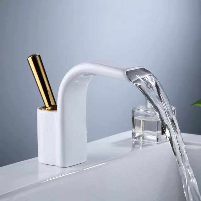 Bathroom Sink Taps Waterfall Basin Mixer One Handle Lever Gold One Hole Mount Lavatory Faucets torneira misturadora banheiro