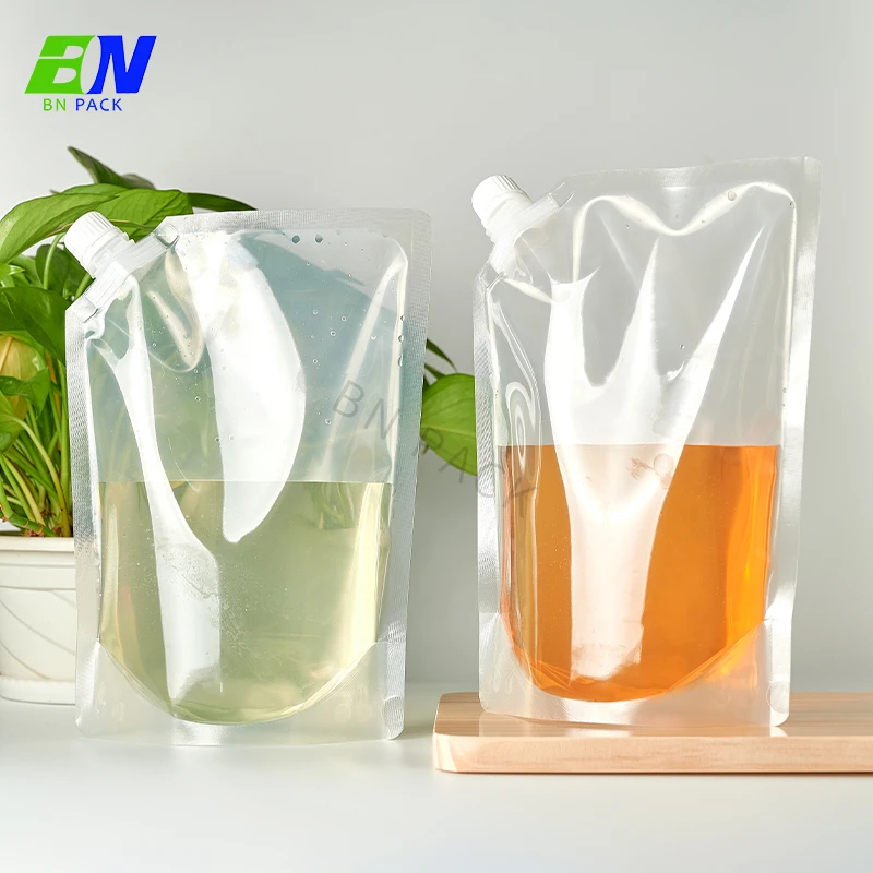 High End Stand Up mylar pack Transparent Plastic Juice Alcohol Liquid Beverage Plastic Packaging Bag spout pouch