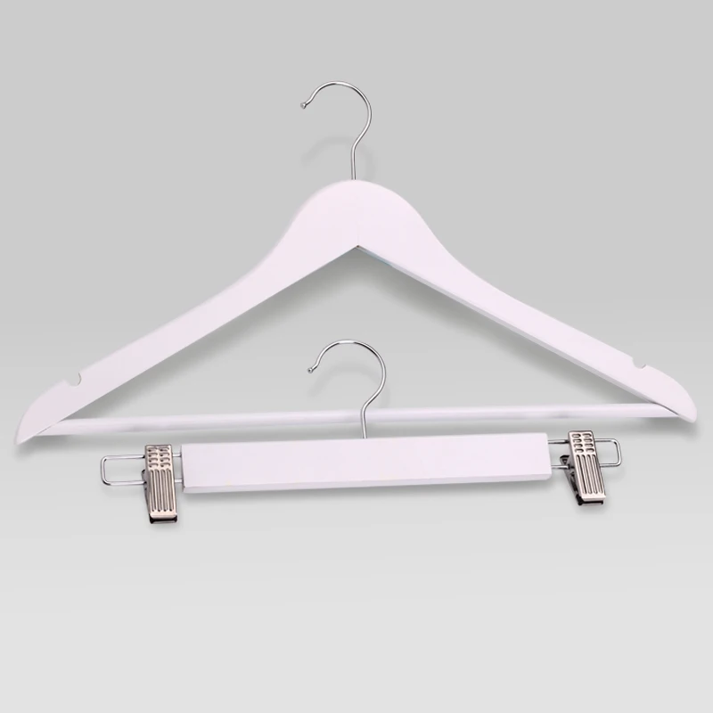 Supplier Outlet Clothes Hanger Custom Logo White Wooden Pants Hanger Suit Hanger for Household Supermarket