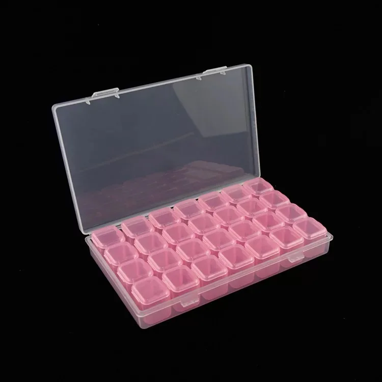 28 Slots Plastic rainbow rose pink purple color Diamond painting beads storage box