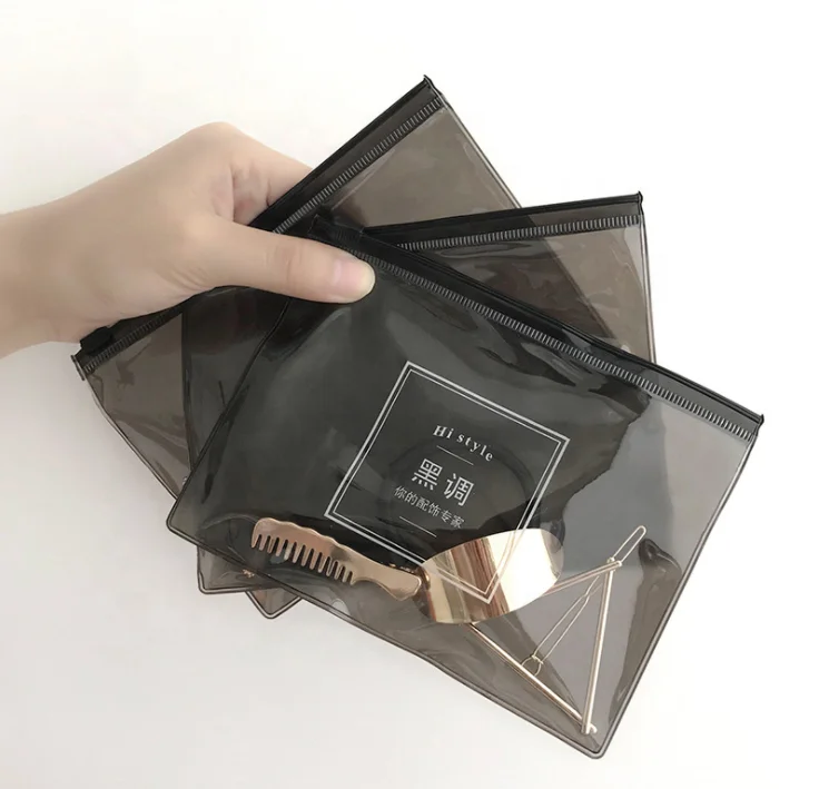 Custom printing logo clear makeup pouch black transparent PVC jelly plastic bag for cosmetic