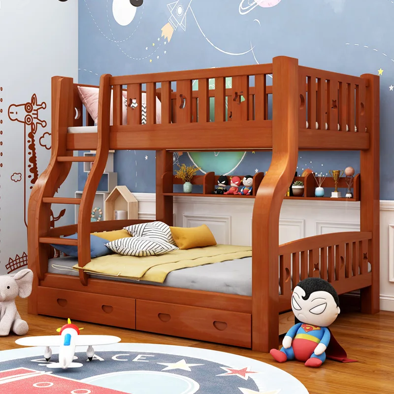 Wood Bunk Bed Pink Girl Princess Children Bed Baby Bed Bedroom Furniture Oak Wood Children's Room High Quality Thick Solid