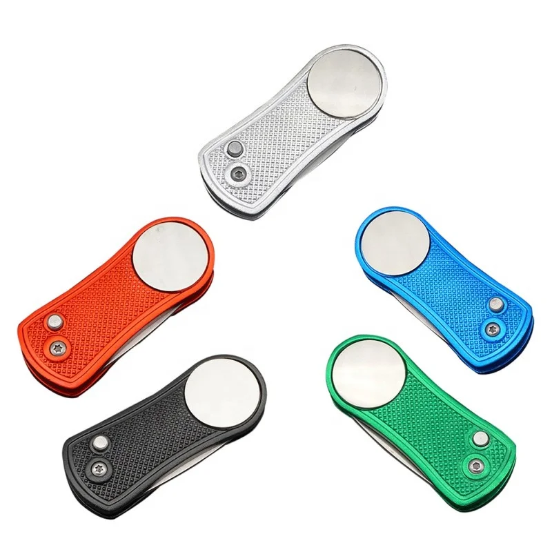 Wholesale Portable and Foldable Golf Divot Repair Tool Magnetic Golf Ball Marker Tool Stainless Steel golf Divot Tool