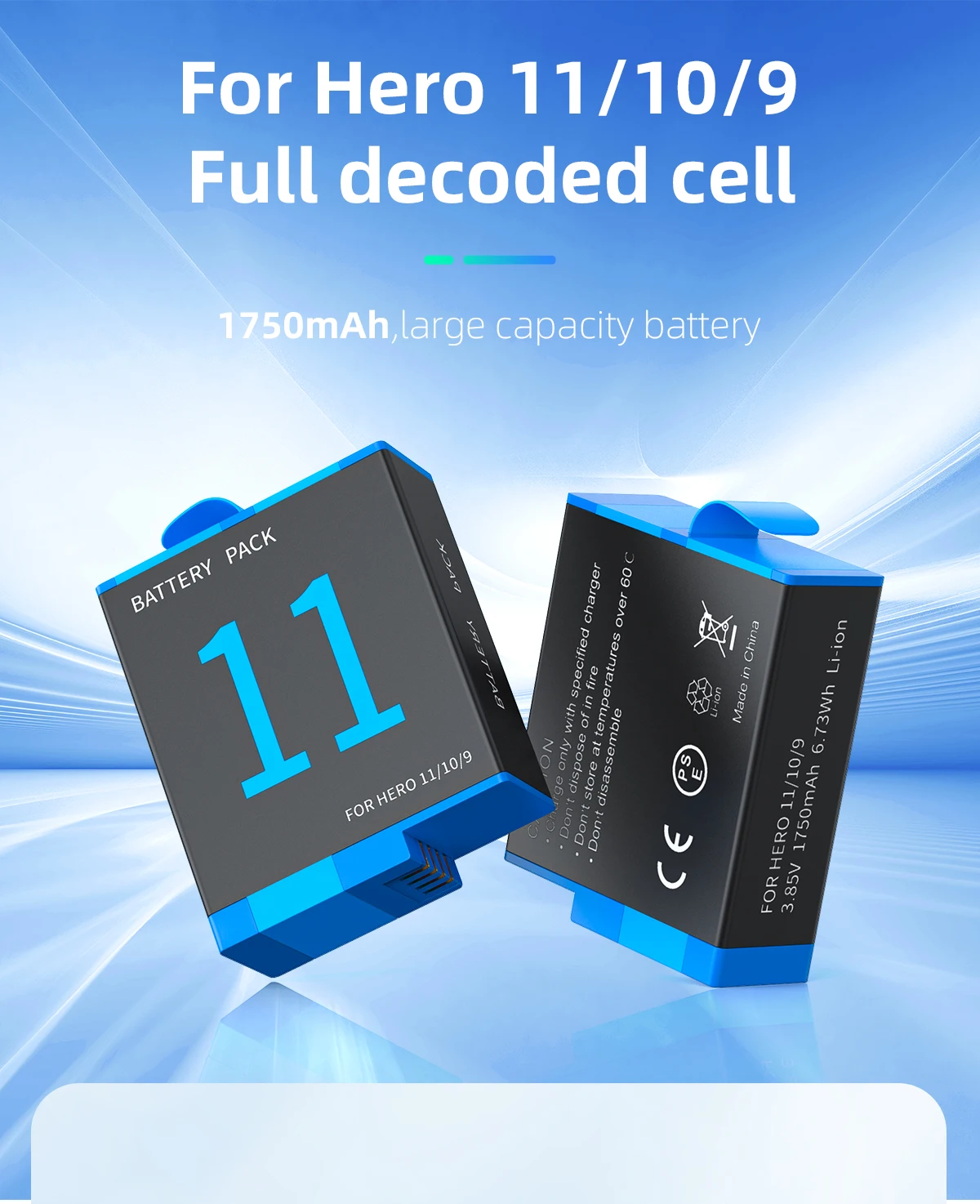 1750mAh Battery For Gopro Hero 9 Camera Li-ion Battery For Go Pro Action Sport Camera Battery Full Decoding