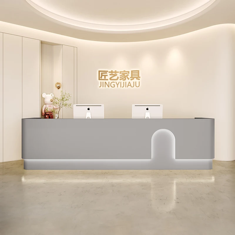 High Quality Medical Salon Clinic Reception Desk Rose Gold Front Gray Desk Reception Counter U Shape