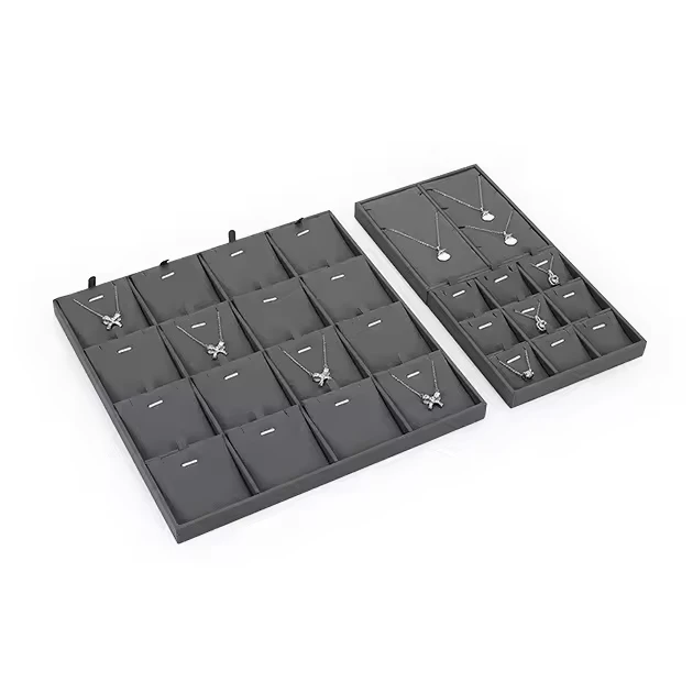 Jinsky gray microfiber jewelry counter display set movable jewelry small tray ring earring necklace trays