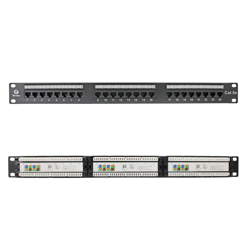 VCOM 19' Patch Panel 24 Port 1U 19inch UTP Network Patch Panel Cat5e Patch Panel with Cable Management