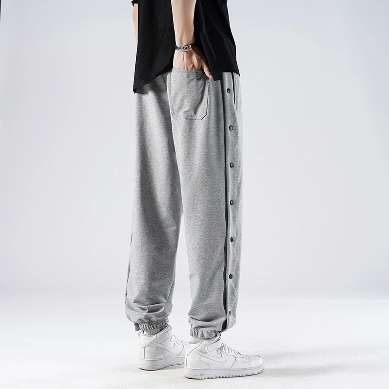 Open-Breasted Men Pants Elastic Waist Wide Legs Casual Hip Hop Trousers Sweatpants