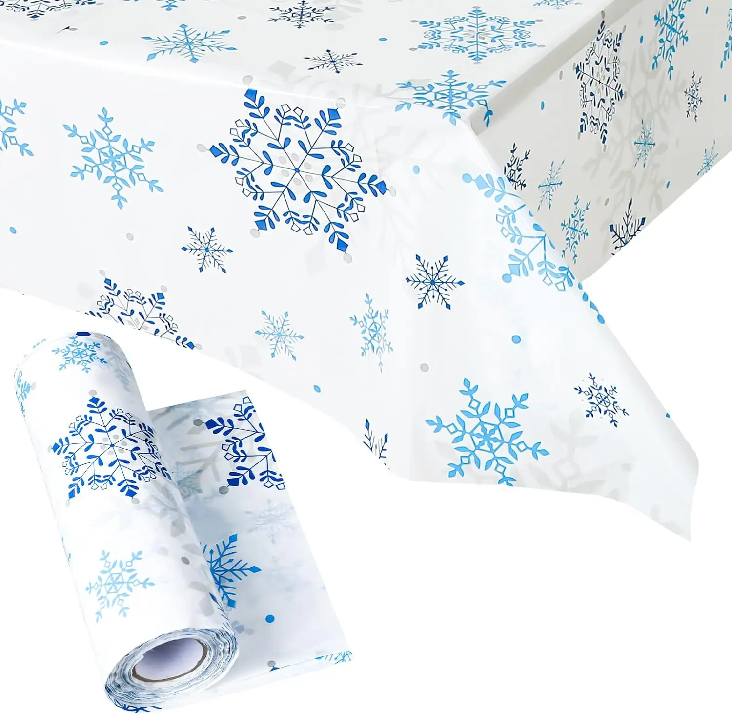 Christmas Snowflake Tablecloth Roll Disposable PEVA Table Cover Roll with Easy Slide Cutter