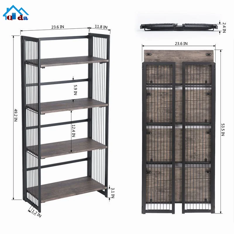 Wooden Metal Bookshelf 4-tiers Wholesale Display Bookcases Multi Functional Shelves Modern Style Living Room Furniture