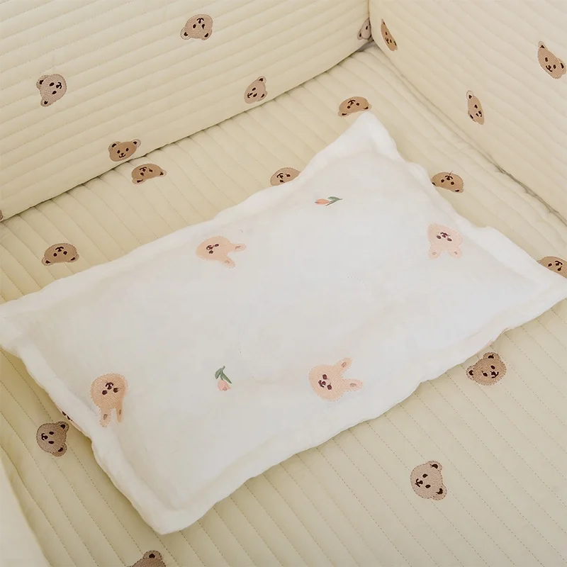 New Arrival Soft Breathable Gauze Cartoon Embroidery New Born Baby Pillow