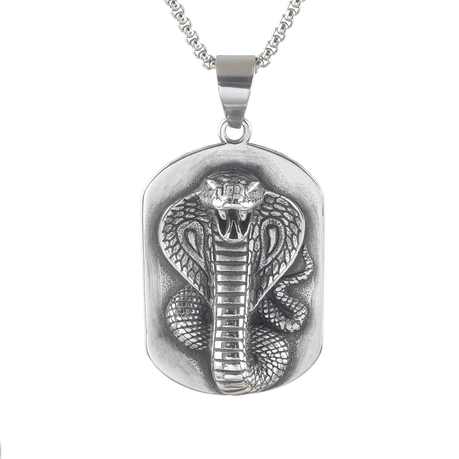 Vintage Jewelry Three-dimensional Embossed Cobra King Mamba Snake Stainless Steel Pendant Necklace