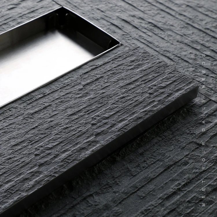 24 Inches 60x8CM Matte Black 304 Stainless Steel Concealed Tile Insert Linear Shower Drain Invisible Ceramic Tile Trench Drain