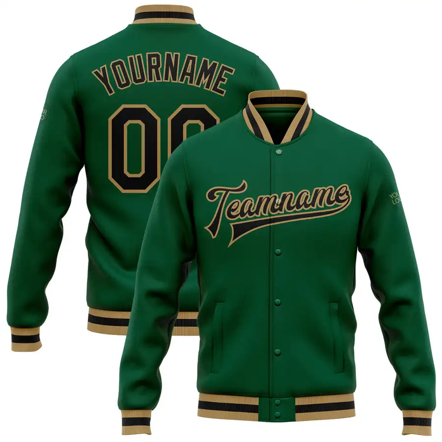 Custom Kelly Green Varsity Jacket Baseball Letterman Clothes Manufacture Button Mens Jackets Sale