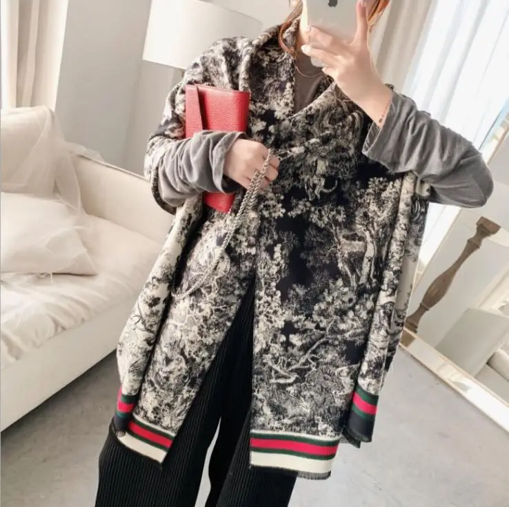 Ink Painting Jacquard shawl Winter retro Long Cashmere fashion warmth thick pashmina scarf