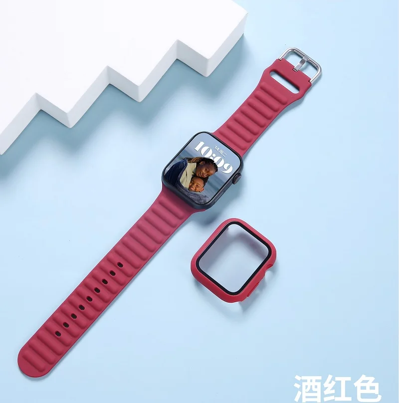 Fashion Liquid Silicone  Watch Strap Replacement Protective  glass Cover Case Watch Strap Set For Iwatch 38/40/41mm
