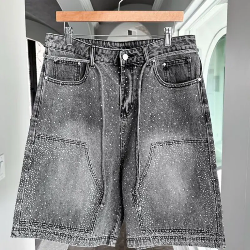 Knee Length Summer Custom Vintage Distressed Blank Cargo Loose Baggy Mens Denim Jeans Shorts Acid Washed Faded Half Pants
