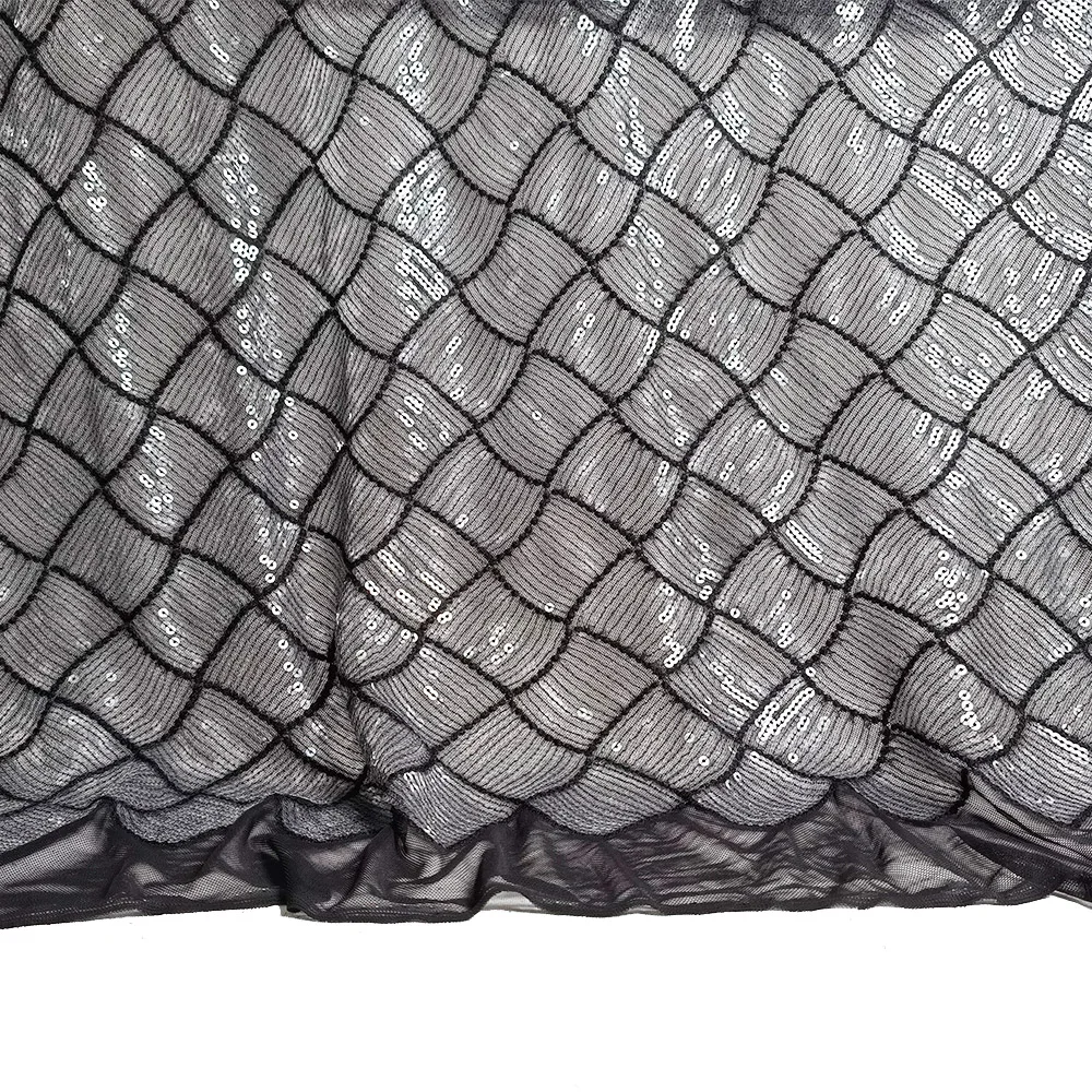 Silver Black Sequin Tube on Tulle Geometric Embroidered Lace for Disco Dress