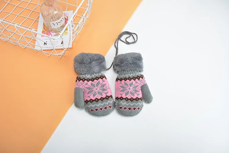 4-8 Years Weave Knitted Mitten Keep Warm Brushed Double-deck Fashional Snow Design Jacquard Winter Hot Sale Kids