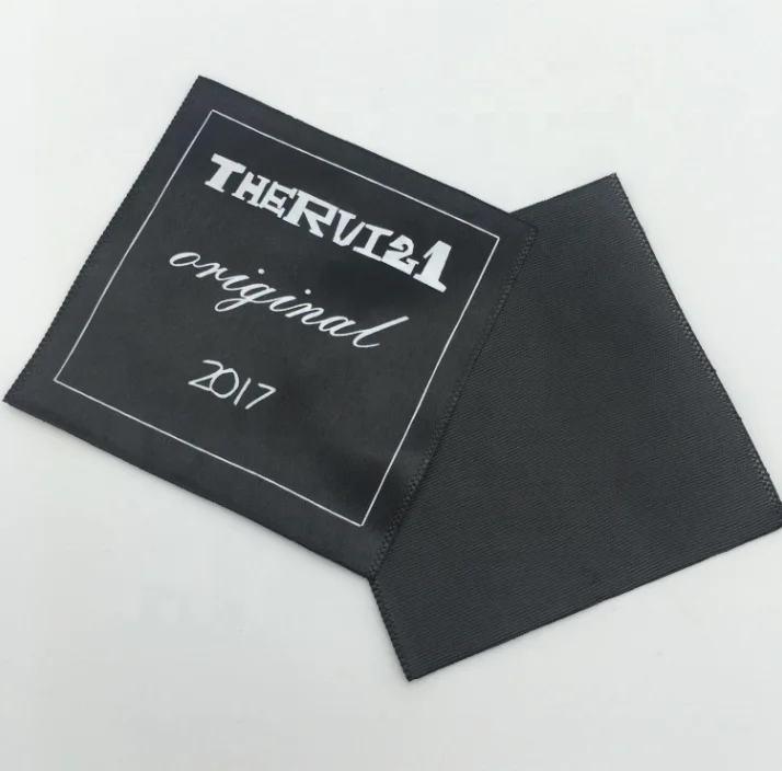 High density fashion design custom logo end fold black label swing on woven care label main tag for clothing socks