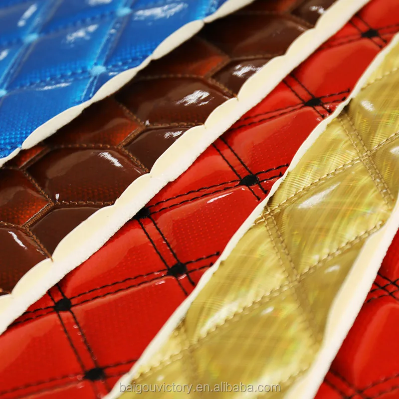 Diamond Sponge Quilted Embroidery Leather Fabric with Stitching