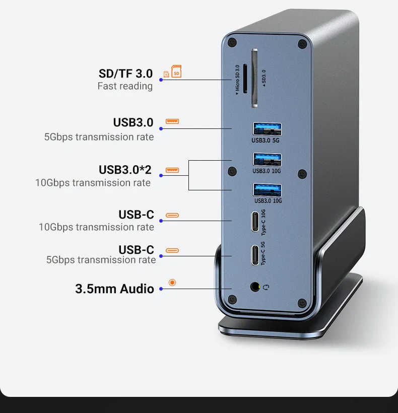 Desktop upright Docking Station 15 in 1 type C HUB