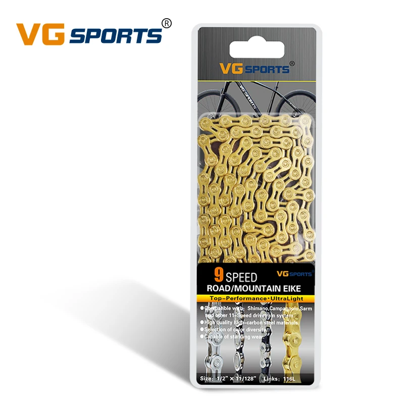 Hot selling Mtb Road 9 Speed Ti Gold Bike Half Hollow Titanium Nitride Bicycle Chain with low price