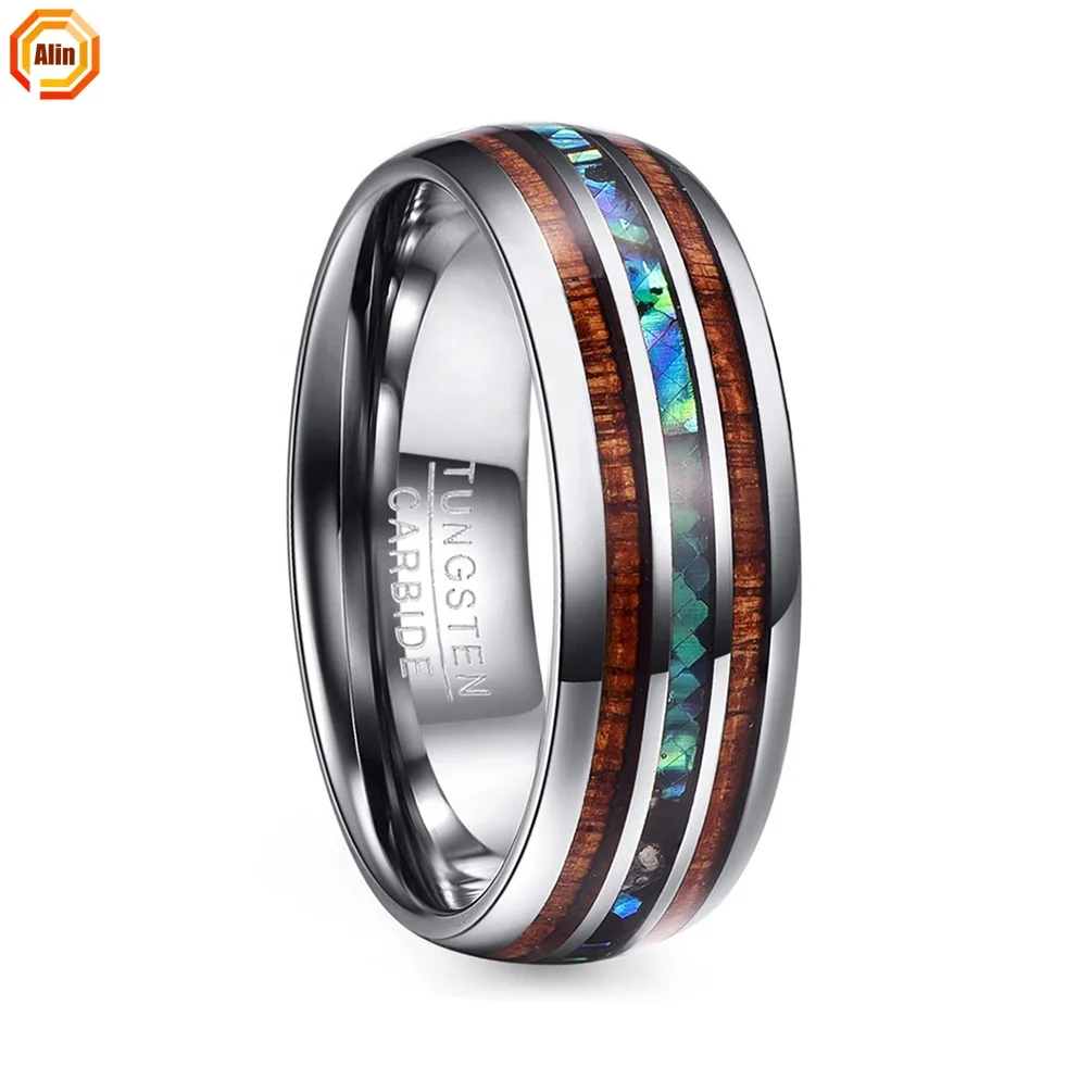 8MM Blue Color Plated Big CZ Stone Brushed Inlay Pattern Wedding Band Tungsten Carbide Men Rings